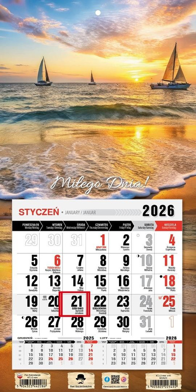 Kalendarz 2026 jednodzielny mini morze