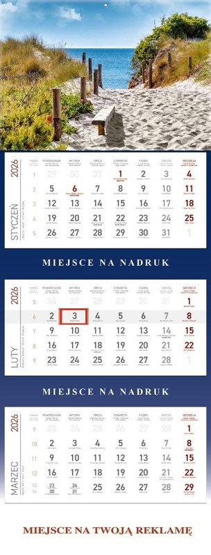 Kalendarz 2026 ścienny trójdzielny Morze